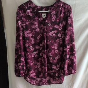 Anne Klein Floral Blouse - Purple and Black